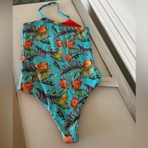 Beautiful Tropical Floral Swimsuit - Blue and Orange